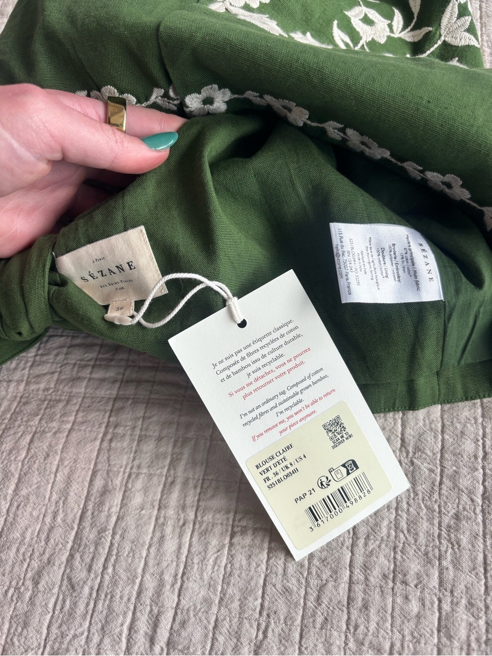 NWT Sézane Set - Siloe Skirt + Claire Blouse in Summer Green Size 4/36 - Picture 13 of 13